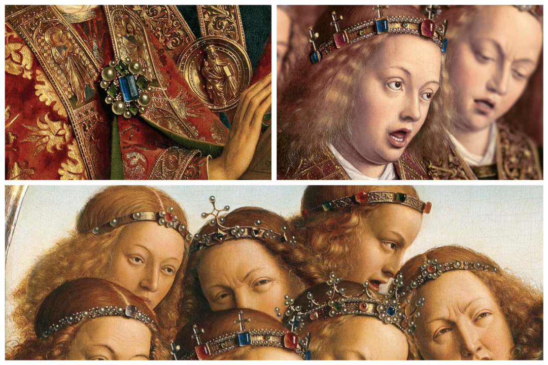 嵌板左右部分描绘的是来自四面八方的圣徒们正向着祭坛和生命之泉迈进