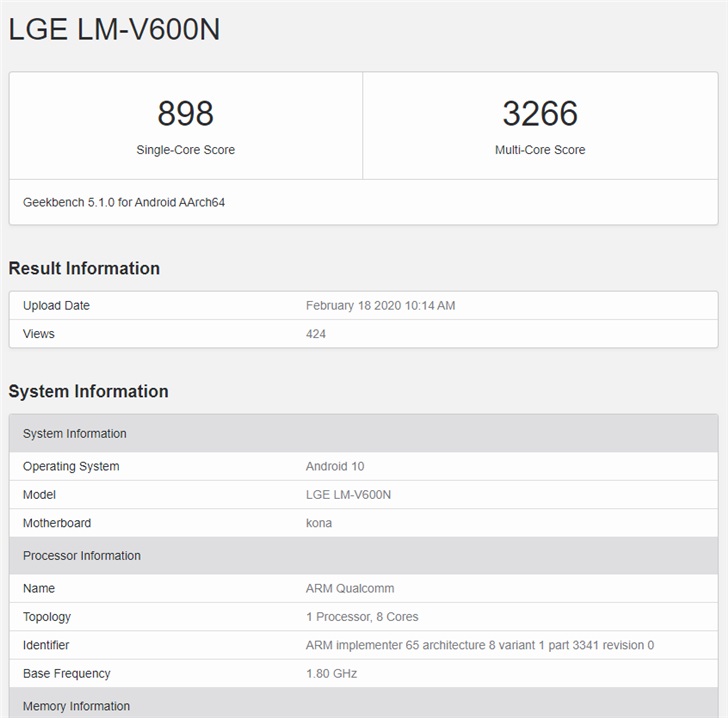 lgv60现身geekbench