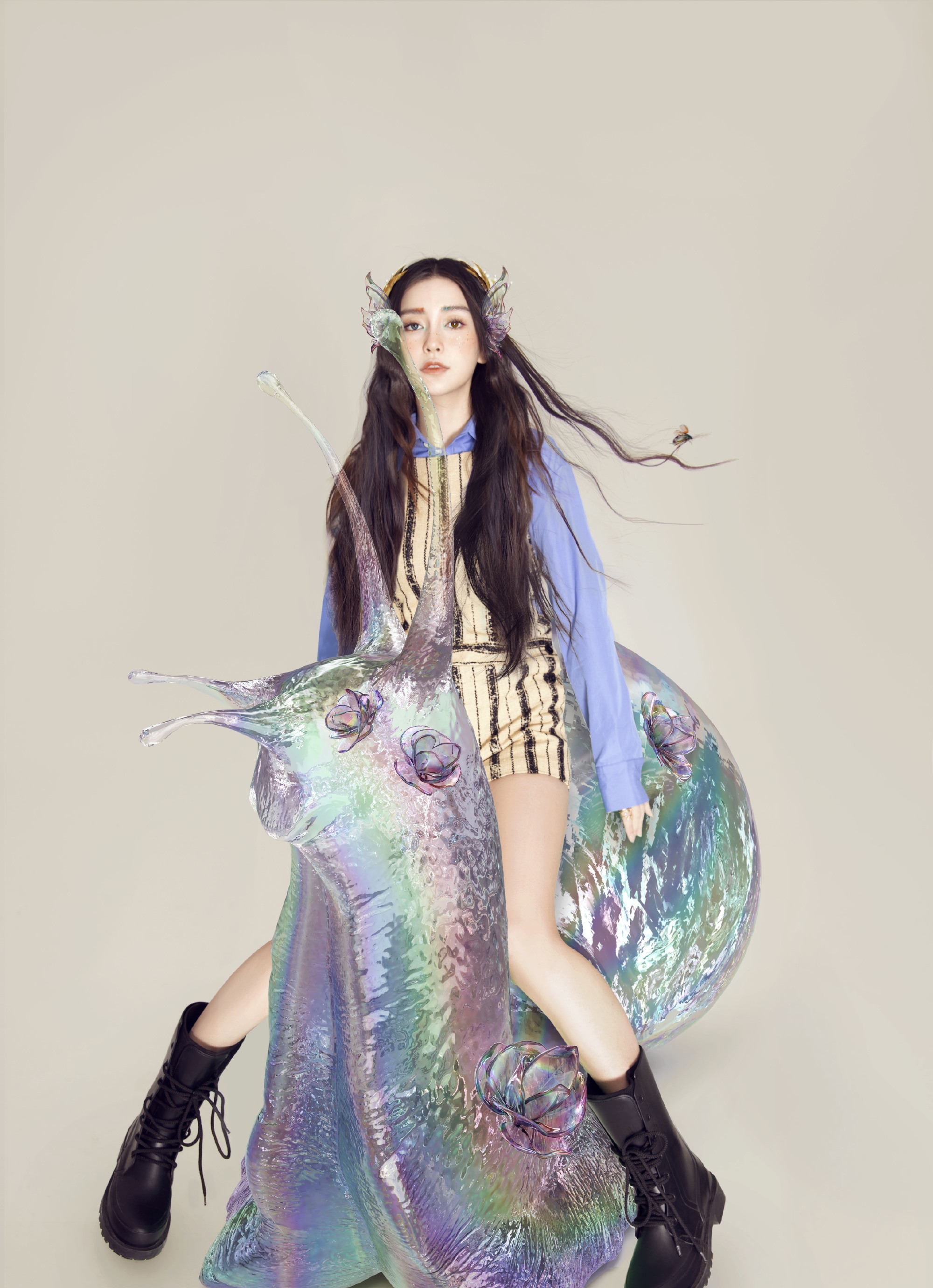 angelababy新大片美出新高度,精灵装扮好灵动,毛毛虫造型太惊悚