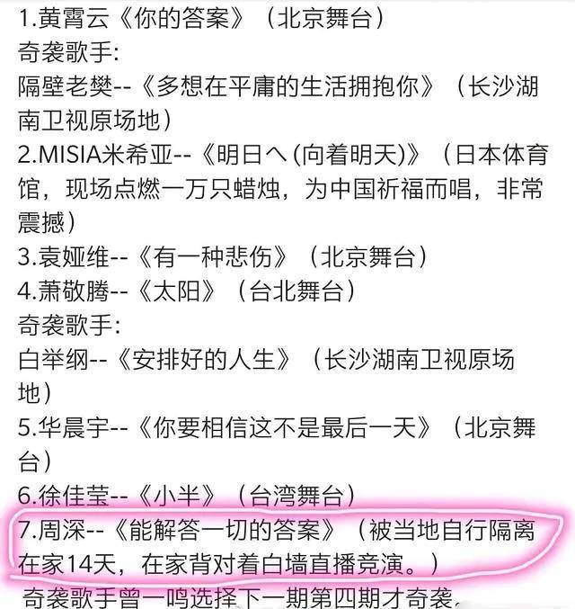 歌手排名之前,串講人是蕭敬騰,但蕭敬騰此時正在臺灣