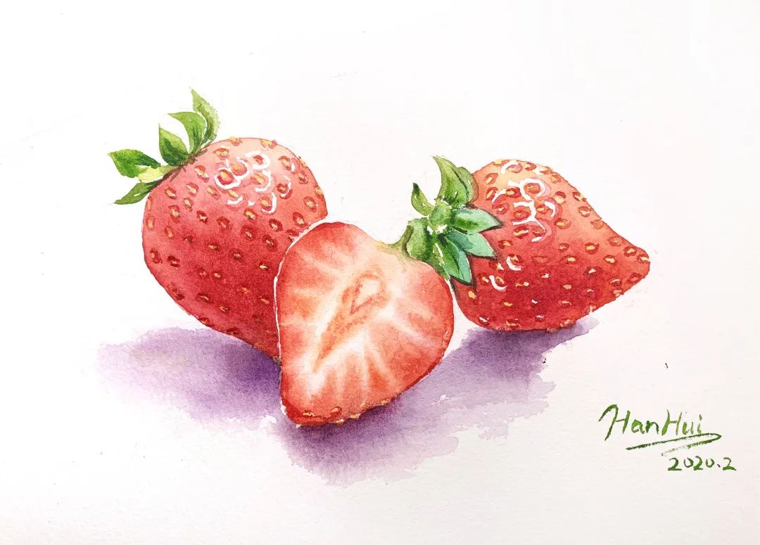 绘画步骤如下第一步:起稿并在草莓的高光和小颗粒上涂留白液