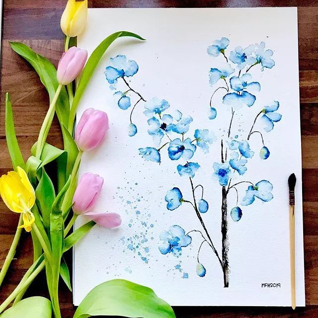 水彩鲜花绘画,清新美丽