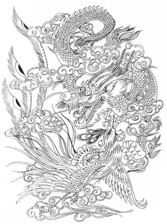 素材龙凤白描图24幅值得收藏
