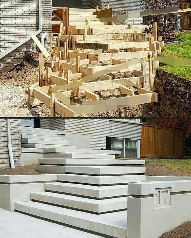 有个院子就该这样装木板打框浇水泥做庭院楼梯30年也不怕过时