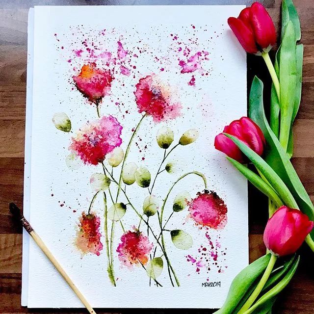 水彩鲜花绘画,清新美丽