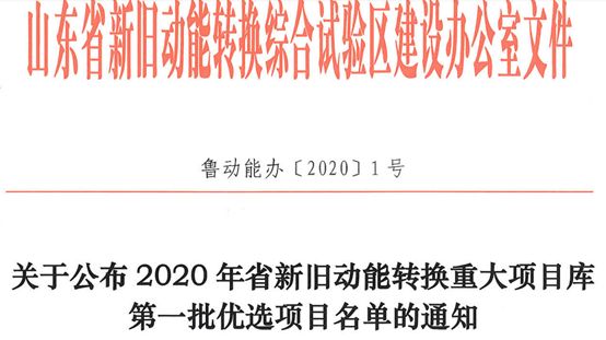 020年山东省新旧动能转换重大项目库第一批优选项目名单