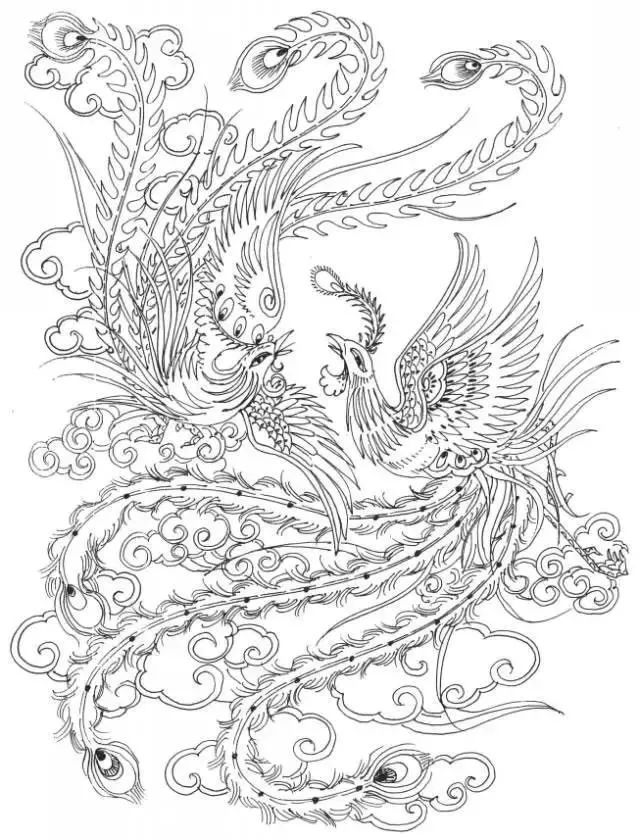 素材龙凤白描图24幅值得收藏