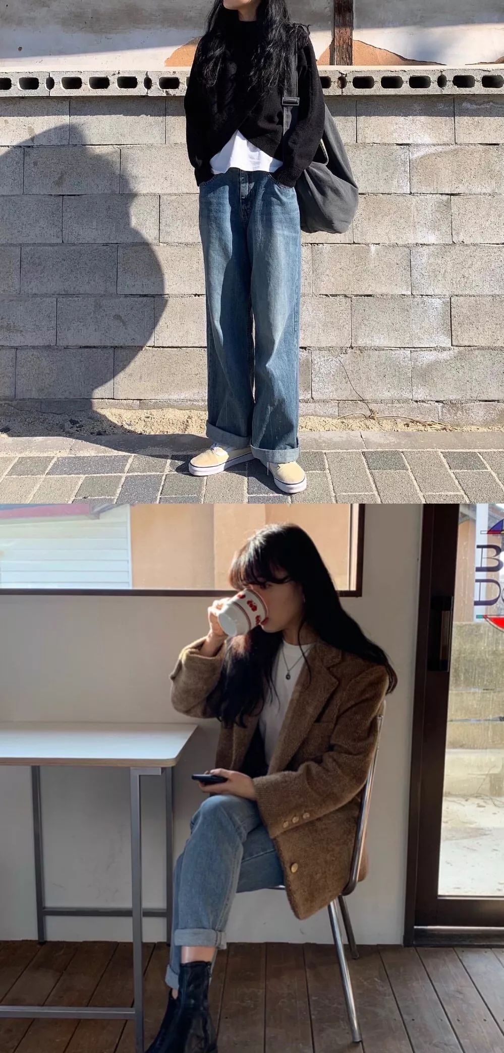 韩国女大学生的日常穿搭look