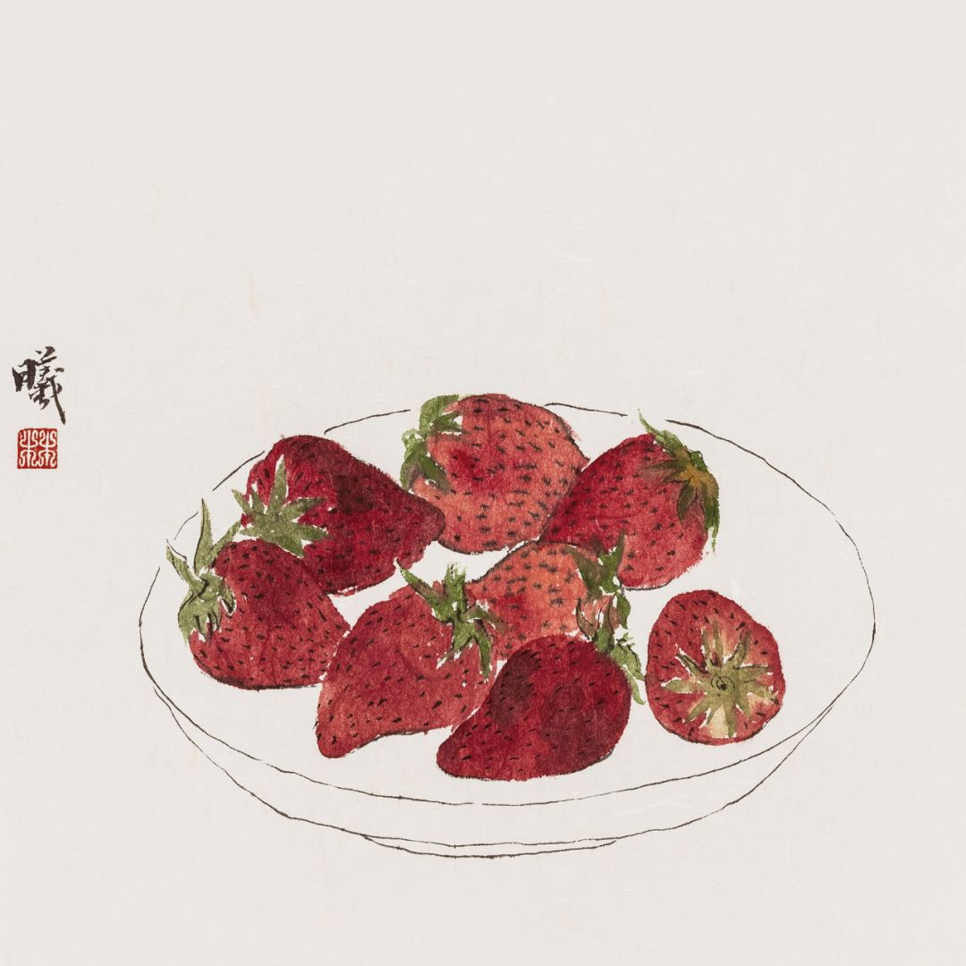 林曦水墨作品_局部周一早时下,正是草莓最甜美的季节.