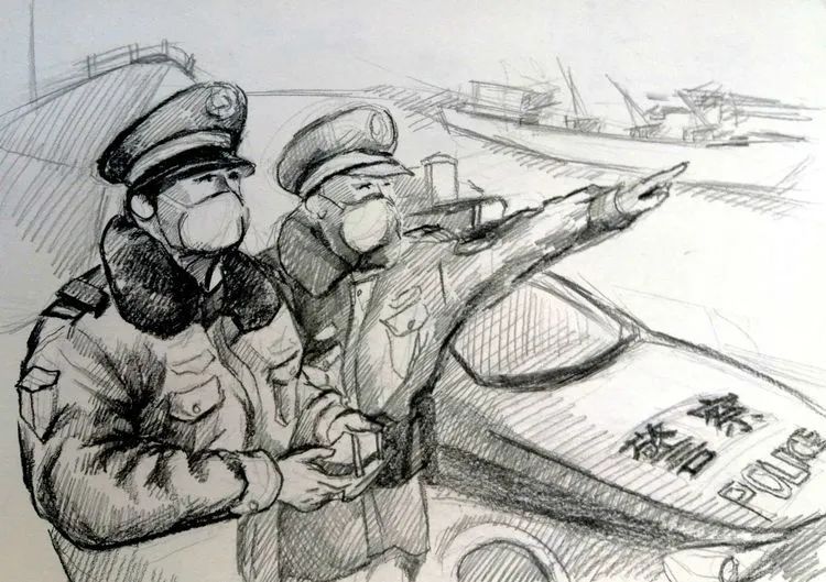 人民警察工作素描画图片