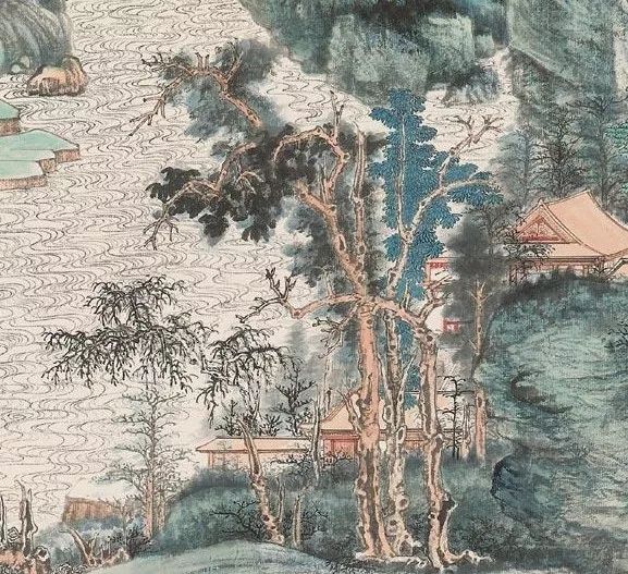 赏画张大千仿巨然晴峰图