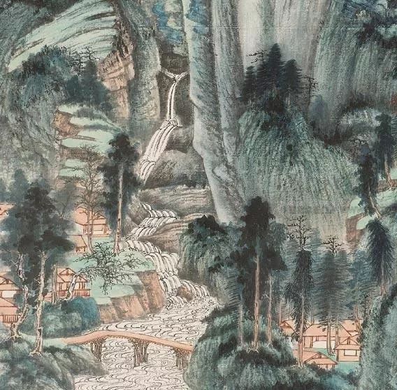 赏画张大千仿巨然晴峰图