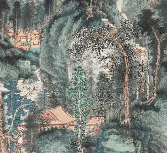 赏画张大千仿巨然晴峰图