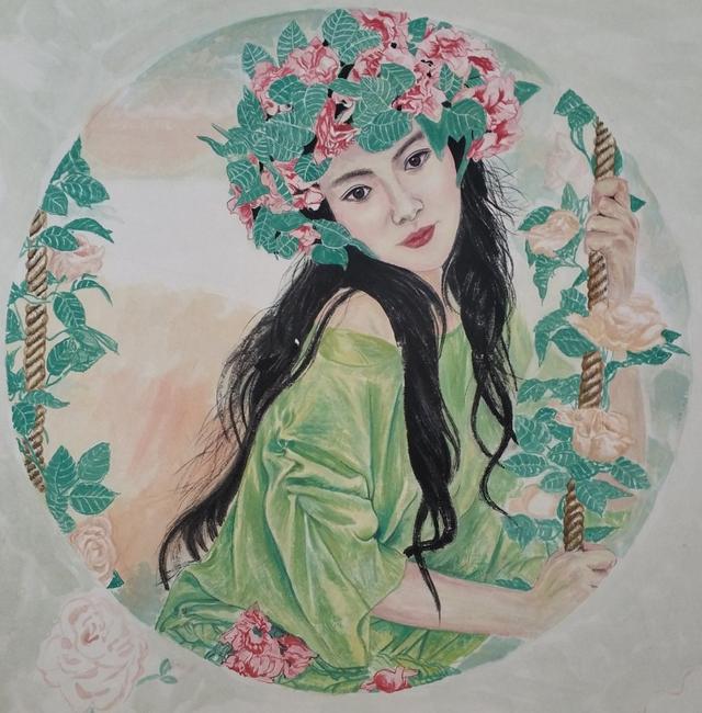 青年女画家李丹创作系列女神画作致敬白衣天使
