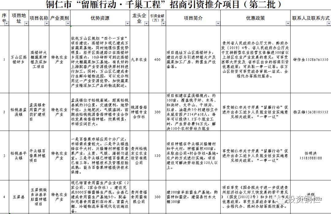 重磅铜仁市发布招商引资项目363个