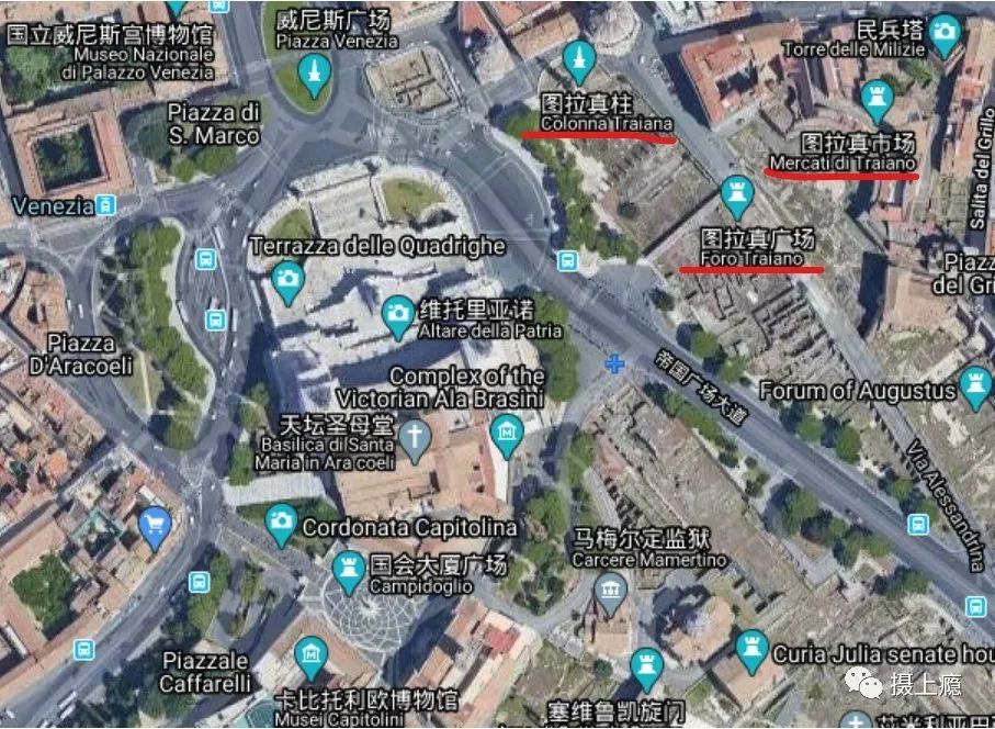 图拉真圆柱就在威尼斯广场边上,它与图拉真广场,图拉真市场一起,构成