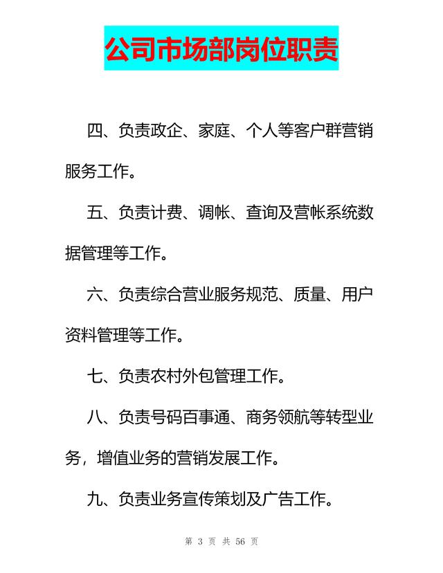 公司市場部崗位職責大全完整無刪除版