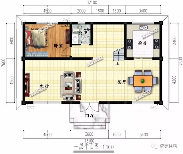 面宽13米左右的农村别墅第二栋进深尺寸小布局也很好