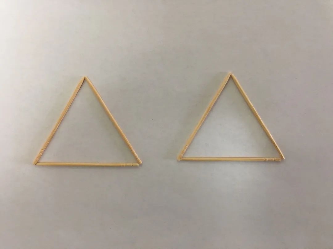 家长用牙签拼搭出两个三角形,可以问孩子:两个三角形是由几根牙签拼