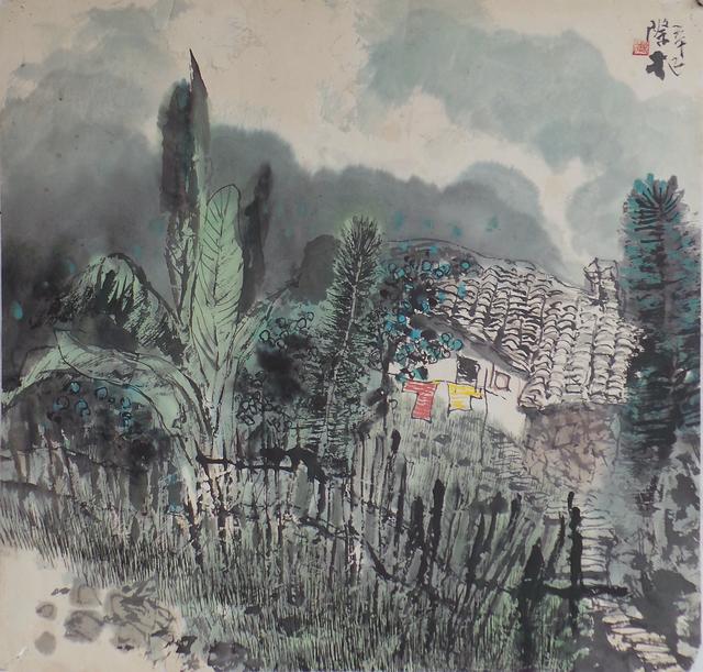 鄉村寫生 68x68cm 2001年陽嶺春 68x68cm 1994年瑤寨小景 68x68cm