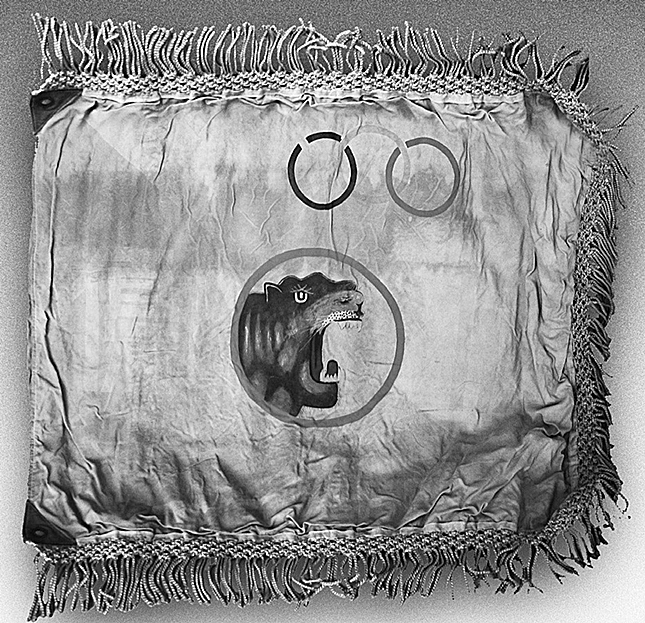 军203师607团侦察班缴获的李承晚亲自授予"白虎团"的"优胜"虎头旗战后