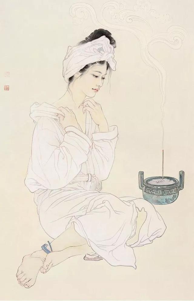 中国女画家任乘鋈工笔画中的性感美人