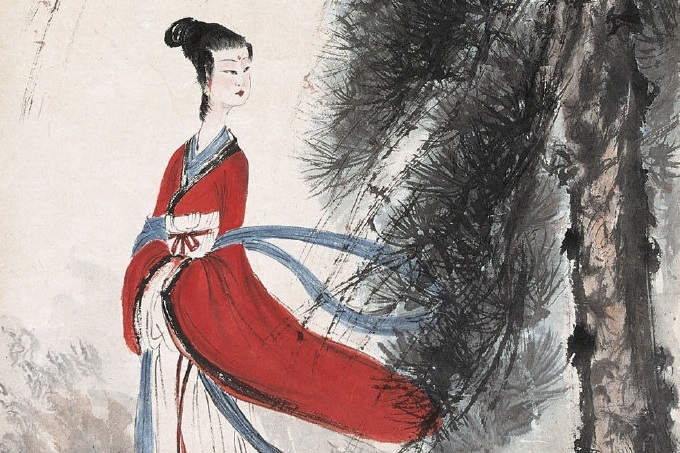 傅抱石《湘夫人》欣赏：被称为仕女画中的上品，胜过齐白石太多_搜狐网