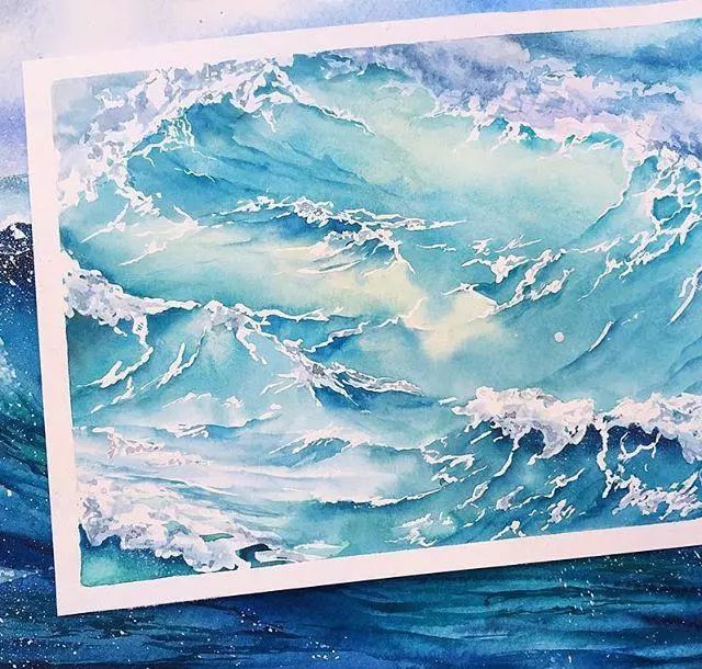 简单唯美的水彩画大海图片