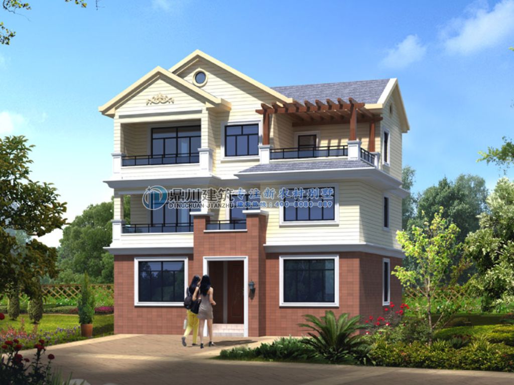 新农村三层自建别墅农村二层复式别墅带内院二层农村别墅二层半欧式