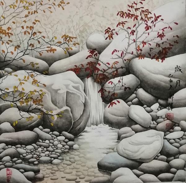 画家郭伟一幅幅不可多得的河卵石画艺术珍品