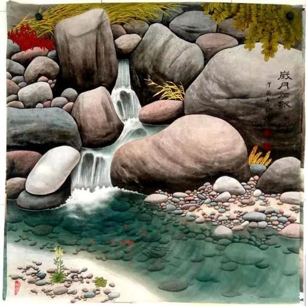 画家郭伟一幅幅不可多得的河卵石画艺术珍品