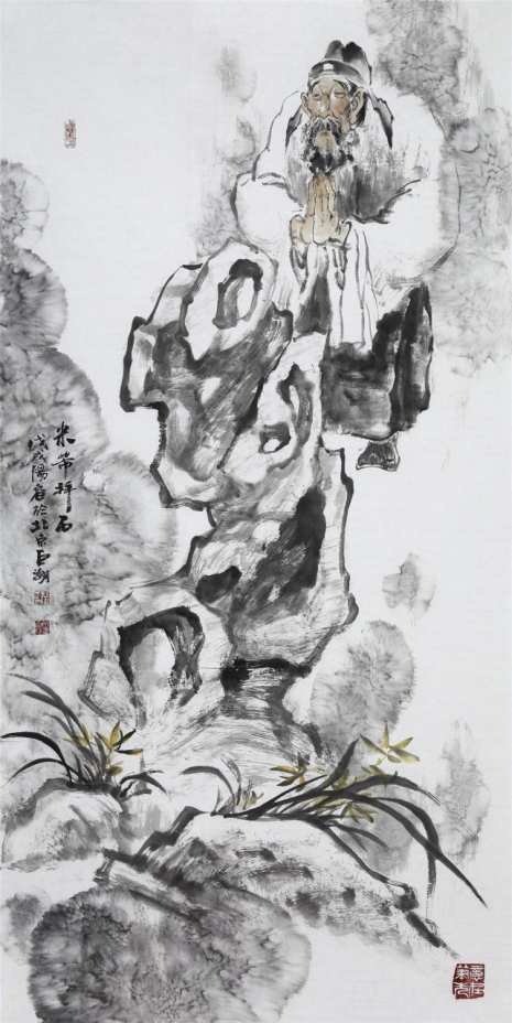 《米芾拜石》137cm×68cm 2018年