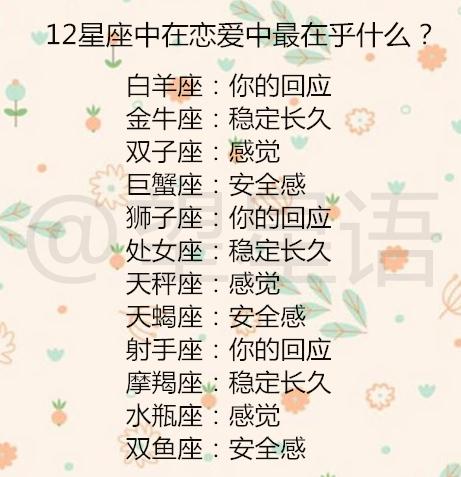 12星座第一次喜欢上一个人时的感觉12星座中在恋爱中最在乎什么