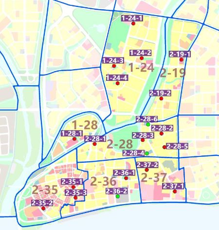 规划将旧城片区划分为7个交通小区,结合现状情况和用地规划,布局30个