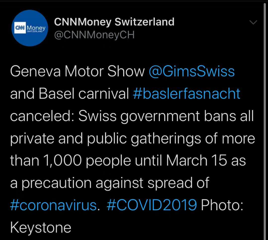 日内瓦车展正式宣布取消瑞士为阻止新冠肺炎暂停所有大型公共活动