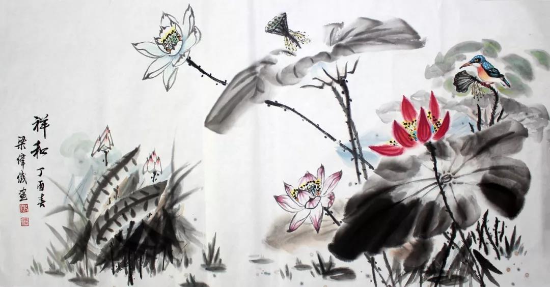 画里生香飘四方十里荷花意绵长梁伟仪书画家