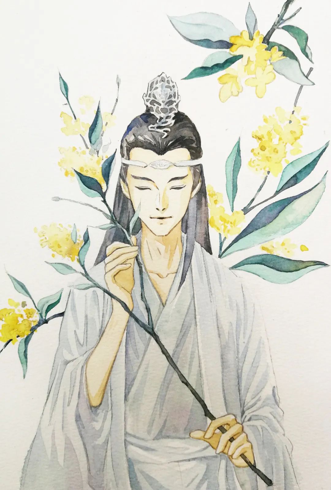 原创绘画教程水彩蓝忘机