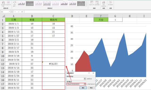 excel实用销量面积统计图动态选择月份完整显示数据制表技巧