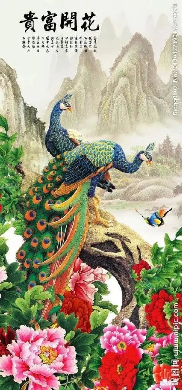 富贵呈祥的孔雀牡丹图图片