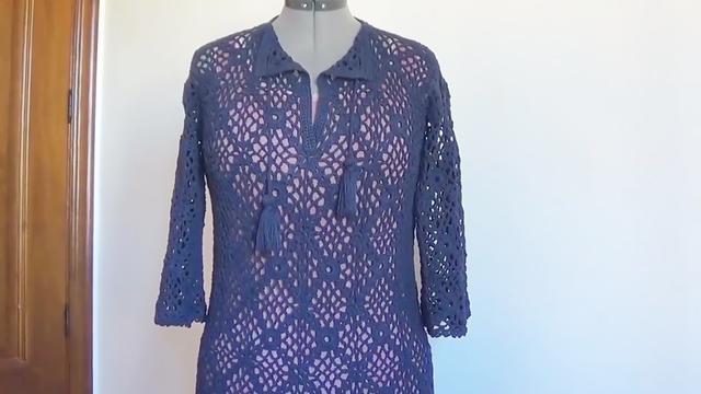 钩针编织菱形渔网花样女士春季外套非常的优雅