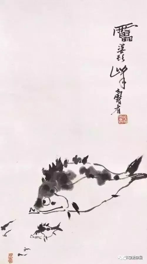 潘天寿 鳜鱼图李苦禅 鳜鱼肥题识:鳜鱼肥且鲜,梅芳同志一笑.苦禅写.