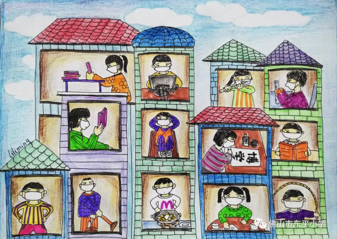 在疫情期间我们"宅"在家里的"左邻右舍"画或者手工作品吧