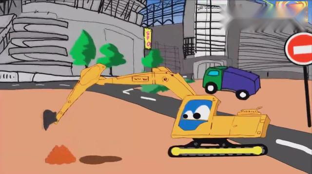 挖掘机挖土动画片