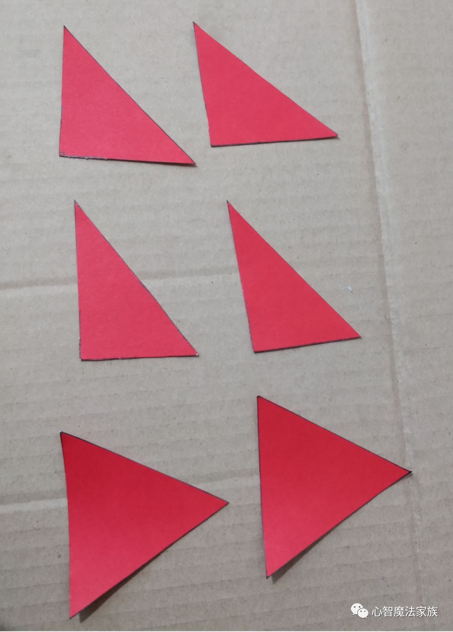 选一组相同的三角形,让三角形不同的边对应,看能建构出什么形状(不同