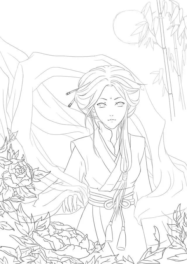 干货160张古风人物插画线稿白描图片值得收藏的