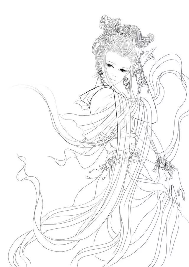 干货160张古风人物插画线稿白描图片值得收藏的