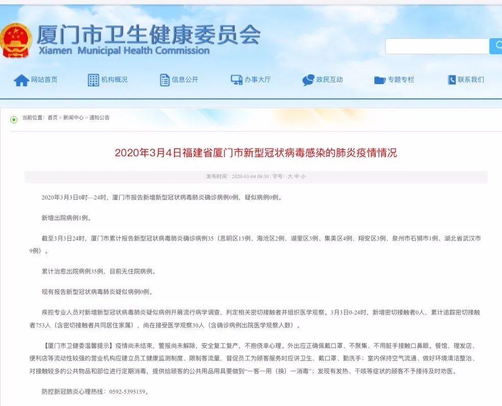 疫情通报清零厦门目前无新冠肺炎住院病例