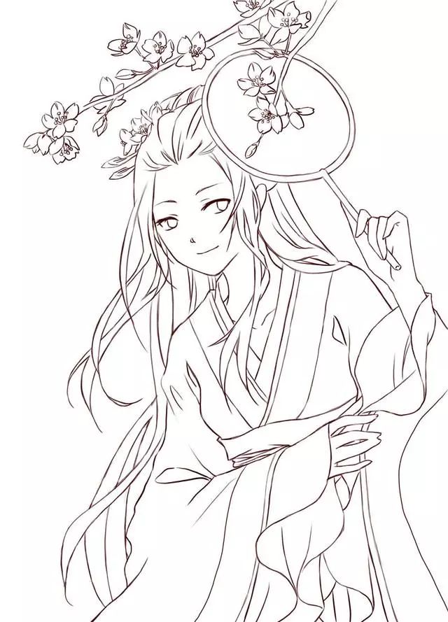 干货160张古风人物插画线稿白描图片值得收藏的