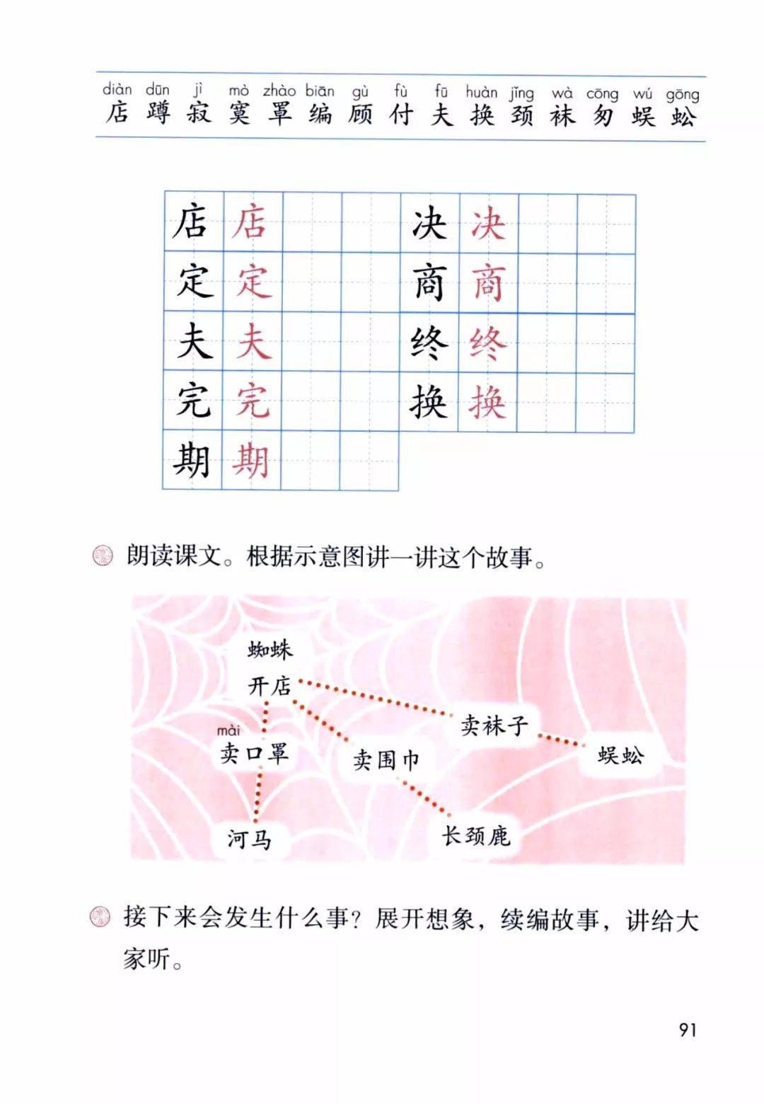 寒假预习部编版二年级下册第20课蜘蛛开店知识点图文讲解