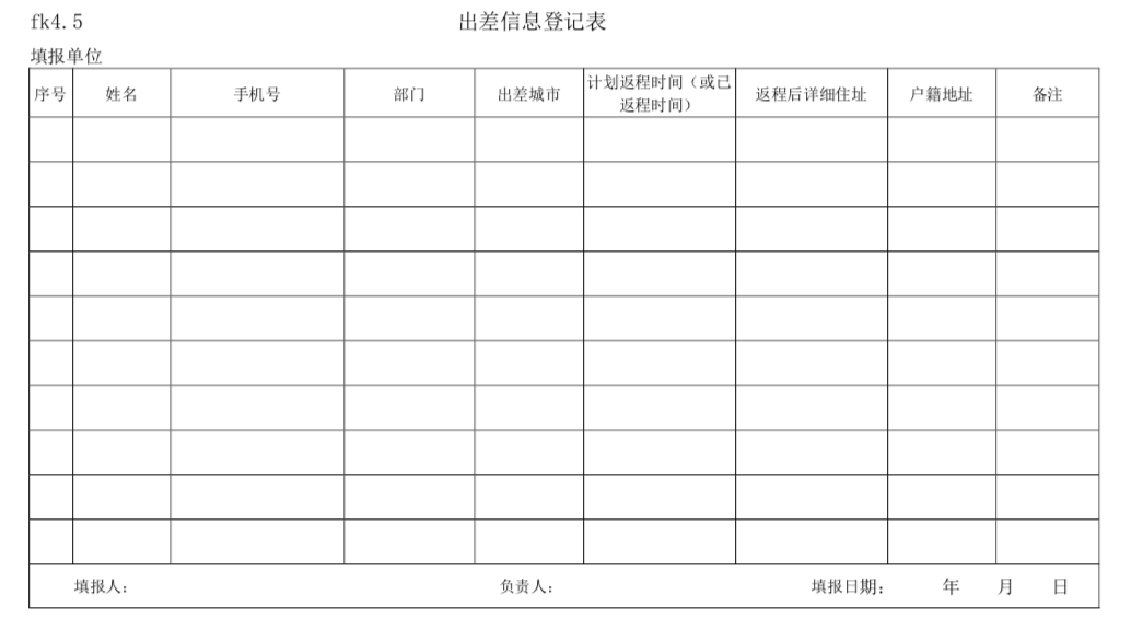 4 维修车辆及人员登记表fk4.3 员工体温检测记录fk4.2 疫情防控